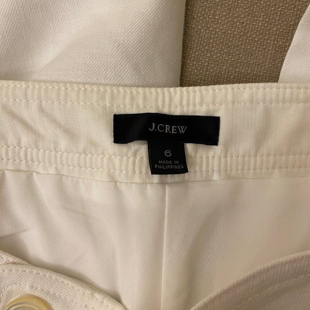 J. Crew Sailor Style White High Waisted Cropped Wide Leg Linen Blend Pants Sz. 6 - Picture 8 of 9